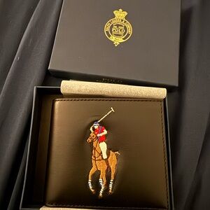 Ralph Lauren Black Leather Wallet with Embroidered Polo Player